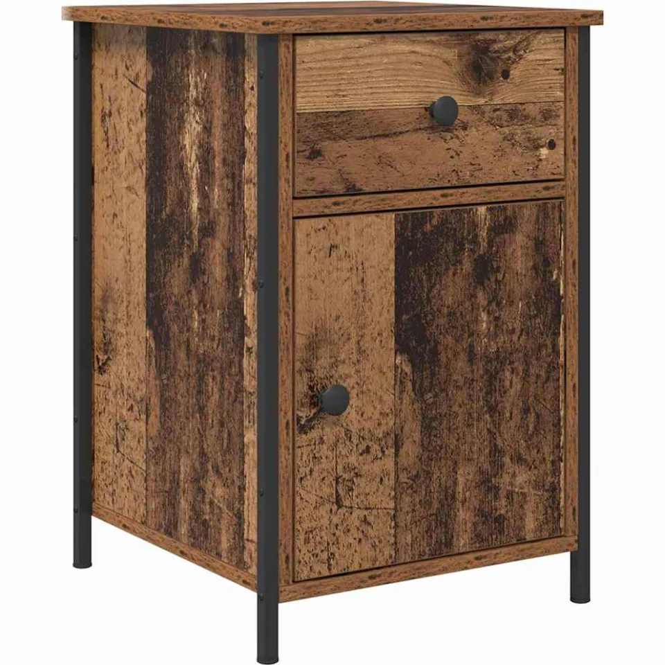 vidaXL Nachtkastje Oudhout 40 x 42 x 60 cm Bewerkt hout bruin, foto 3