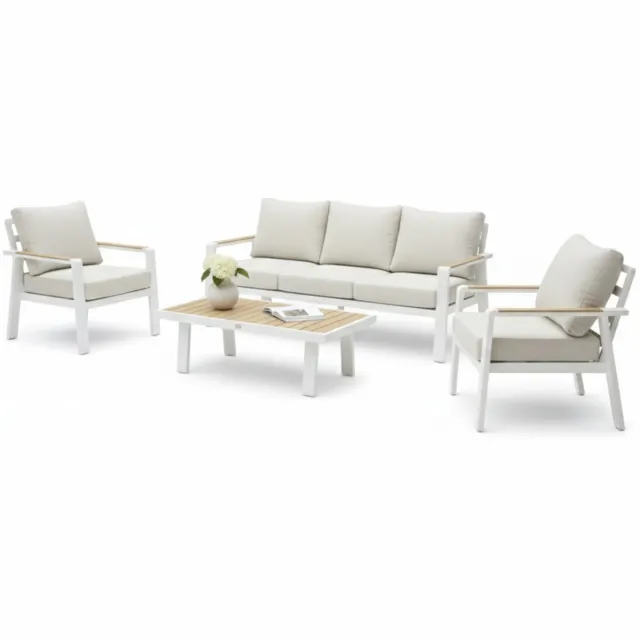 Belito Birmingham Loungeset Nr.1 - Wit Aluminium - Lichte Kussens - 5 personen