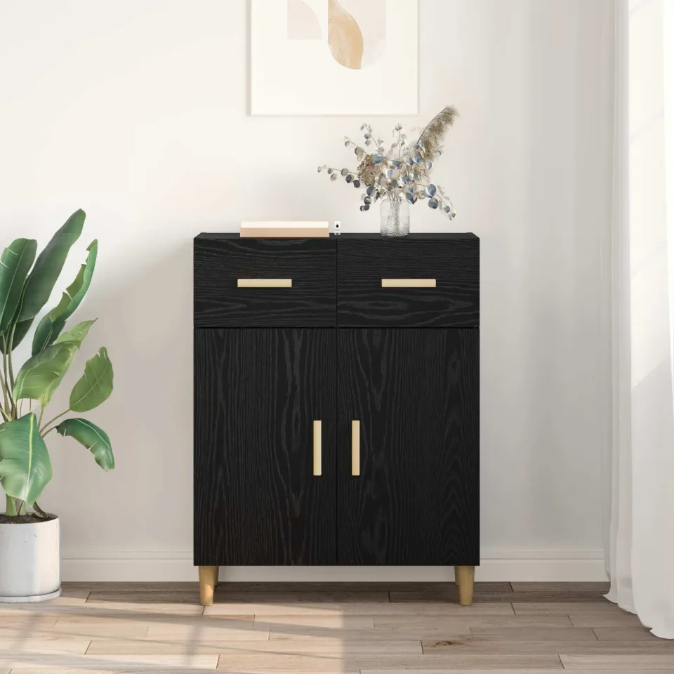 vidaXL Dressoir Zwart eiken 34 x 69.5 x 89 cm Bewerkt hout, foto 4