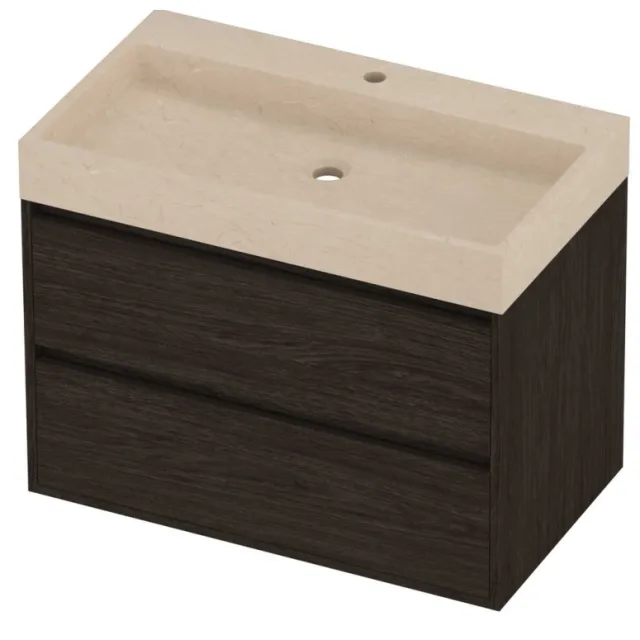 Proline Evoli Badmeubelset Hardsteen Loft 1 Kraangat Greeploos 80x46x62 cm Sand Stone Mokka Oak Eiken