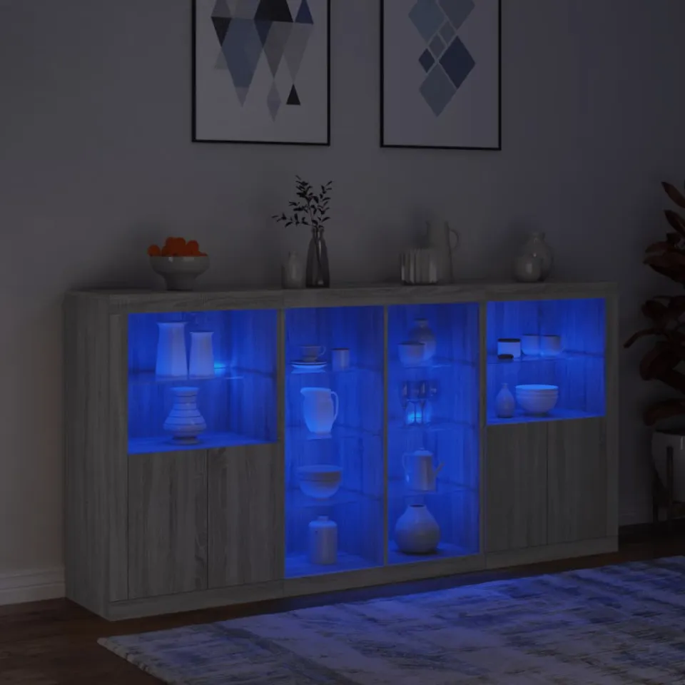 vidaXL Dressoir met LED-verlichting 202x37x100 cm grijs sonoma eiken, foto 4
