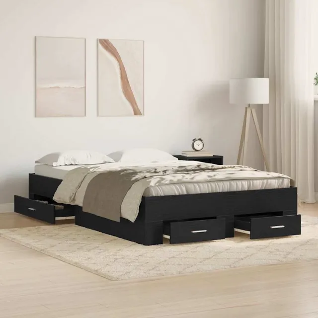 vidaXL Bedframe met lade Zwart Eiken 120 x 190 cm Bewerkt hout