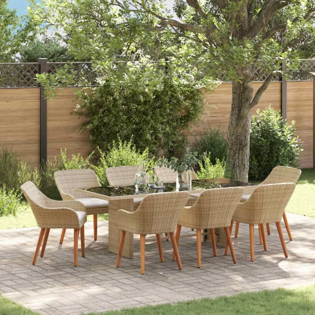 vidaXL Tuin eettafelset 9 st Beige poly rattan, foto 2