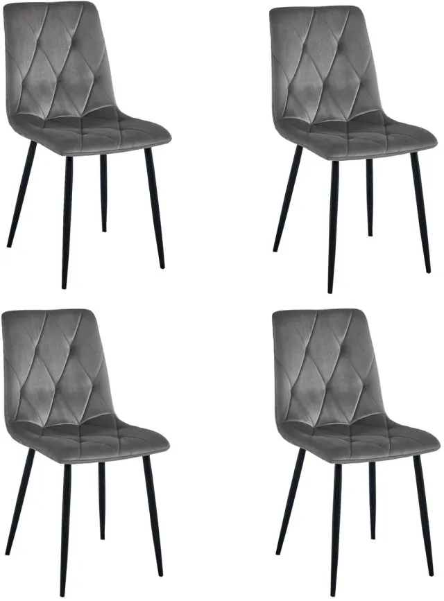 LEOBERT sp. z o.o. sp.k. Set van 4 Eetkamerstoelen LIBRA Donkergrijs – Zwarte Metalen Poten, Modern Velvet Bekleding, Ergonomisch Design, Max. 120 kg