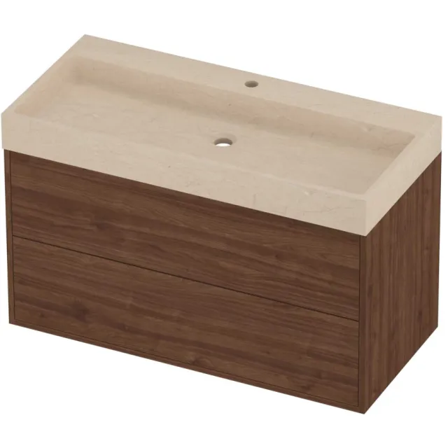 Proline Evoli Badmeubelset Hardsteen Loft In Kader 100x46x62 cm Sand Stone Indian Walnut Houtlook