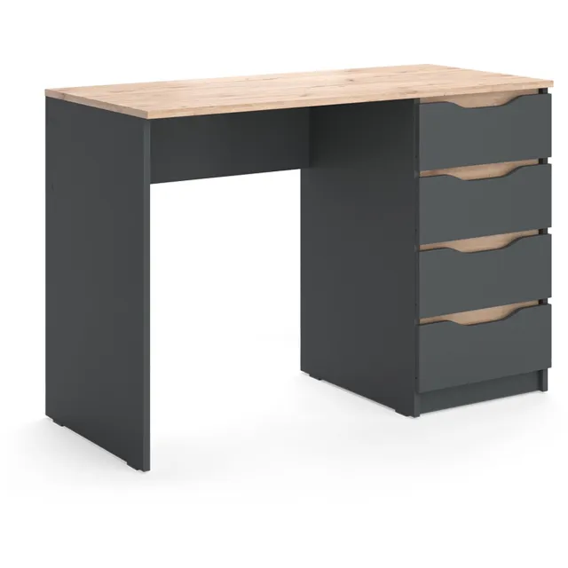Vicco Bureau Ruben, Antraciet/Artisanaal eiken, 110 x 50 cm met 4 lades