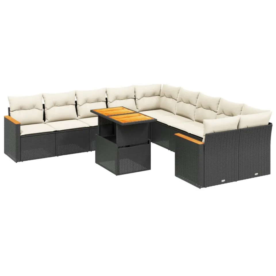 vidaXL 11-delige Loungeset met kussens poly rattan zwart