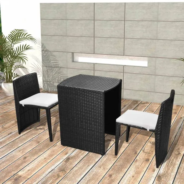 vidaXL 3-delige Bistroset met kussens poly rattan zwart, foto 2
