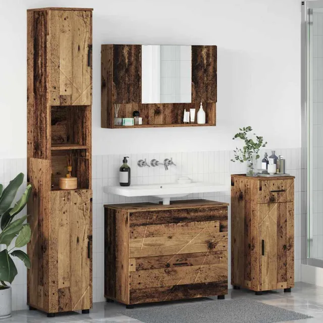 vidaXL Badkamermeubelset 4 st Oud Hout Geperst Hout en Metaal bruin, foto 2