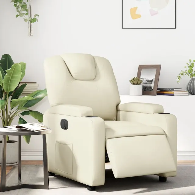 vidaXL Fauteuil elektrisch verstelbaar kunstleer crèmekleurig