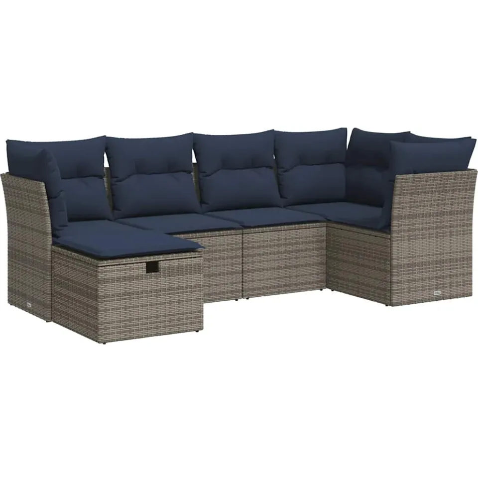 vidaXL 6-delige Loungeset met kussens poly rattan grijs, foto 3