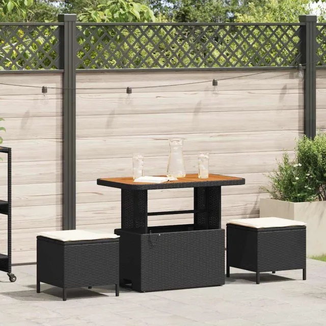 vidaXL Tuin eettafelset 3 st Zwart poly rattan, foto 2