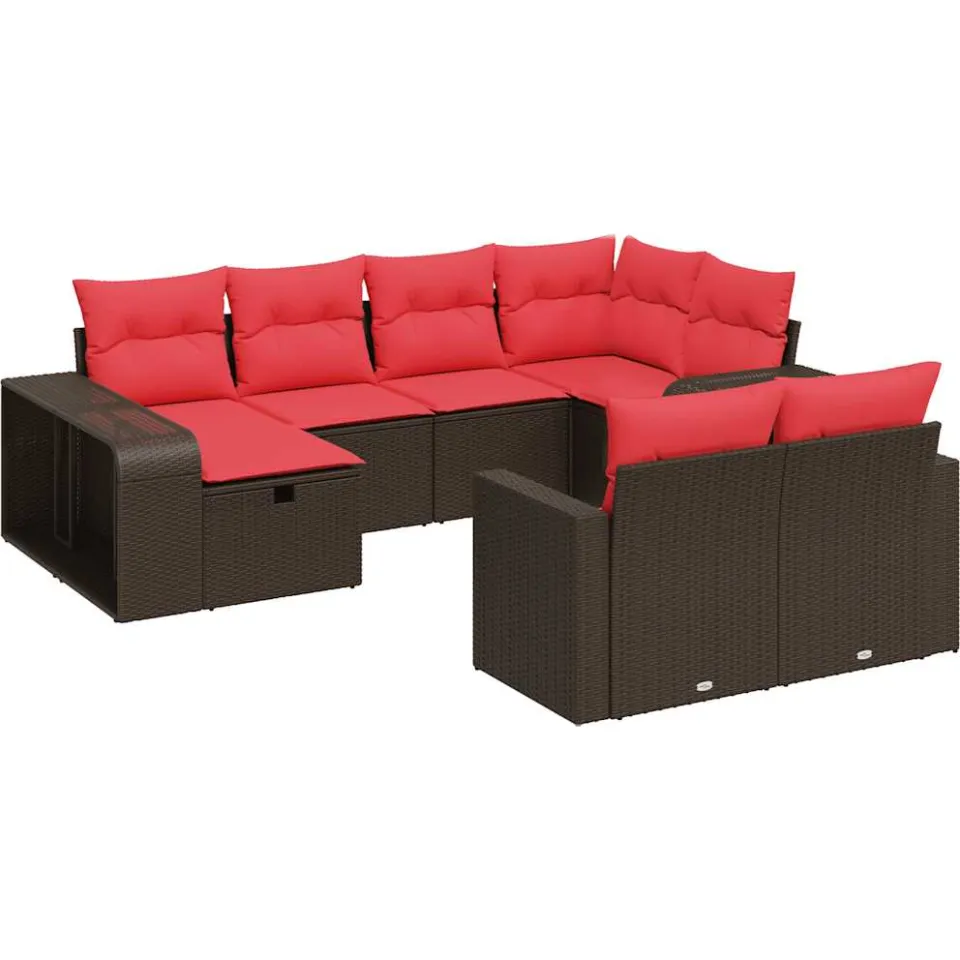 vidaXL 10-delige Loungeset met kussens poly rattan bruin, foto 3