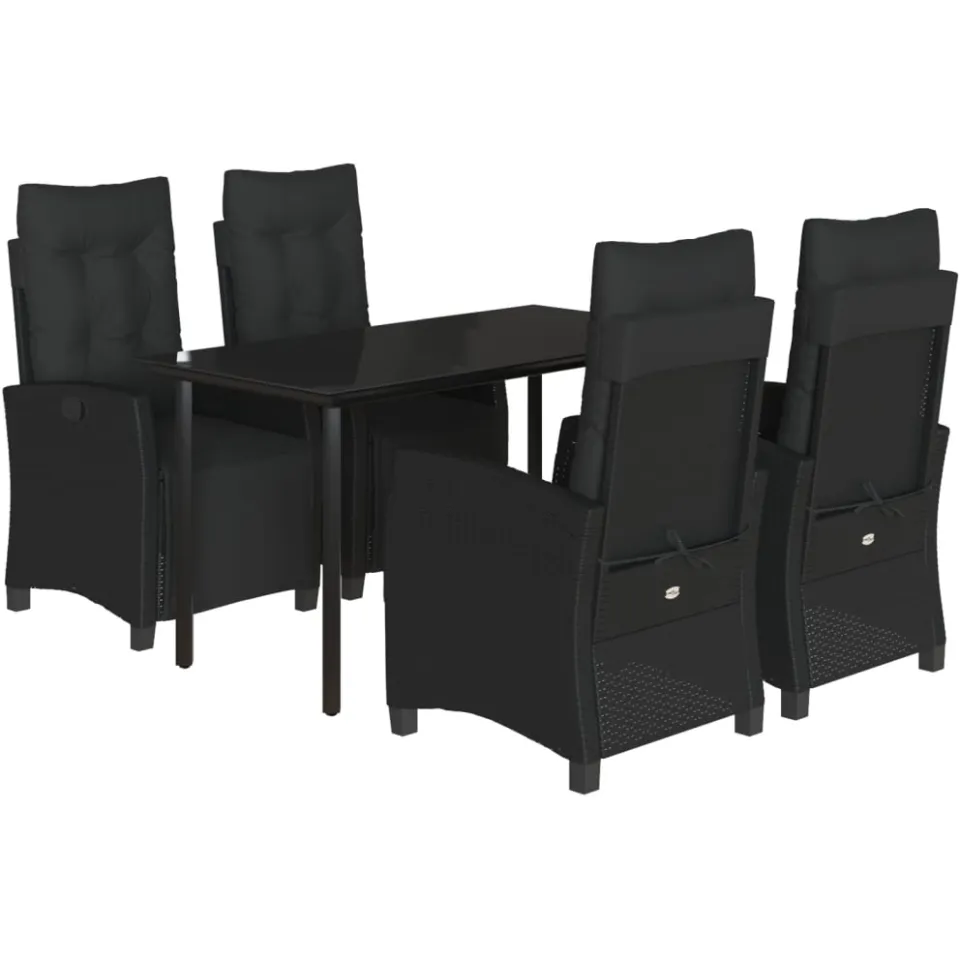 vidaXL 5-delige Tuinset met kussens poly rattan zwart, foto 3