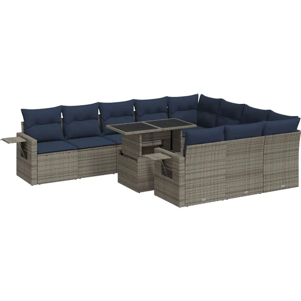 vidaXL 11-delige Loungeset met kussens poly rattan acacia grijs, foto 3
