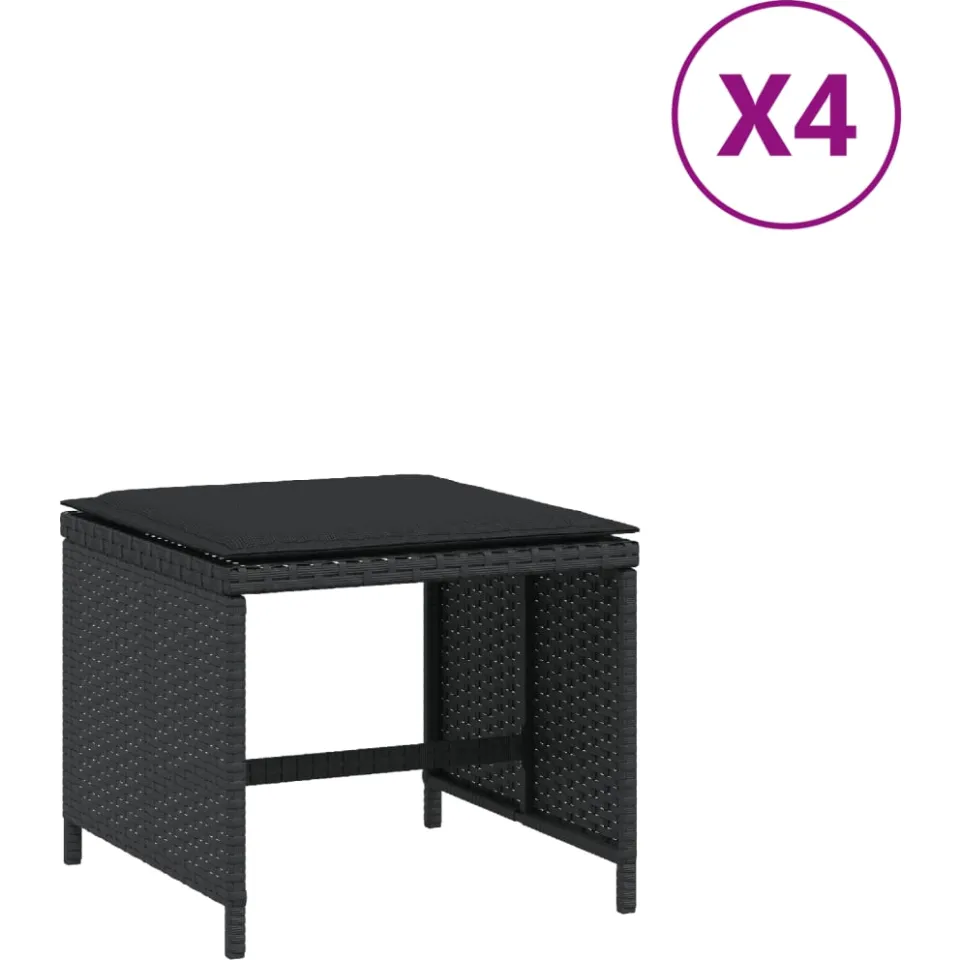 vidaXL Tuinkrukken 4 st met kussens 40x40x35 cm poly rattan zwart, foto 3