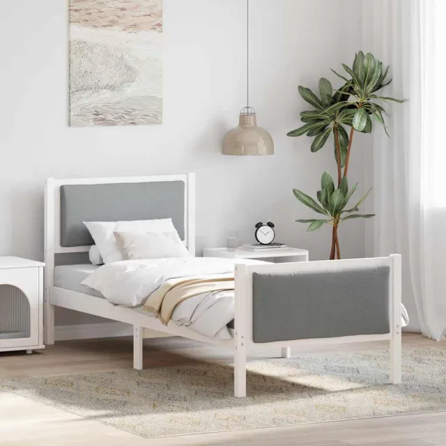 vidaXL Bedframe met hoofdeinde Lichtgrijs 75 x 190 cm Stof Wit