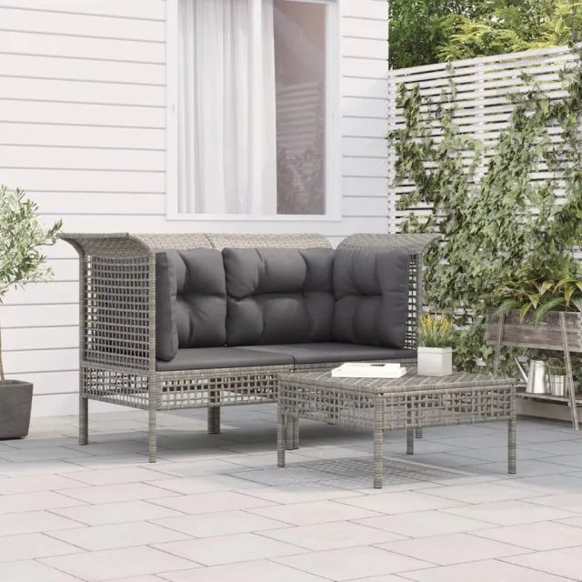 vidaXL 3-delige Loungeset met kussens poly rattan grijs, foto 2