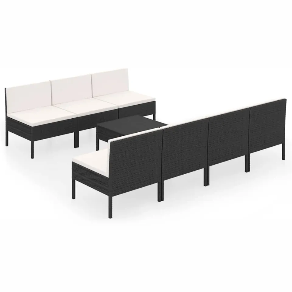 vidaXL 8-delige Loungeset met kussens poly rattan zwart, foto 3
