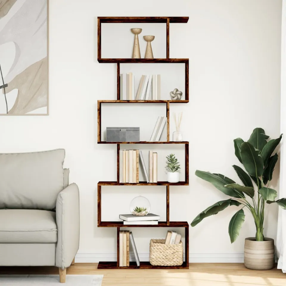vidaXL Kamerscherm / boekenkast 6-laags 70x24x193 cm hout gerookt eik bruin, foto 2