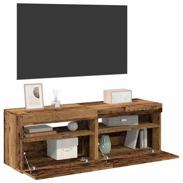 vidaXL Tv-meubels met LED-verlichting 2 st bewerkt hout oud hout bruin, foto 2