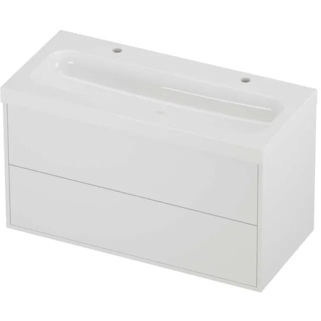 Proline Haga Badmeubelset Polystone Mezza 2 Kraangaten 100x46x58 cm Glans Wit Mat White Mat Wit