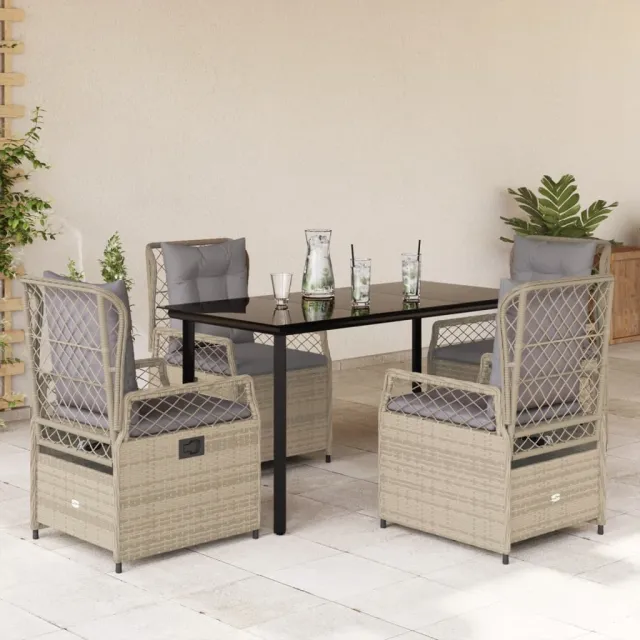 vidaXL 5-delige Tuinset met kussens poly rattan beige, foto 2