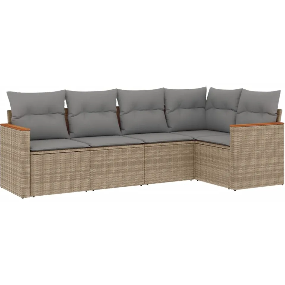 vidaXL 5-delige Loungeset met kussens poly rattan beige