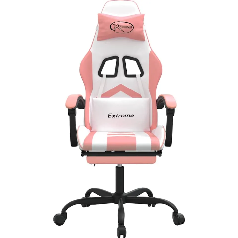 vidaXL Gamestoel draaibaar met voetensteun kunstleer wit en roze