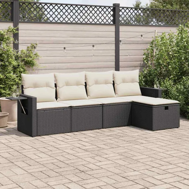 vidaXL 5-delige Loungeset met kussens poly rattan zwart, foto 2