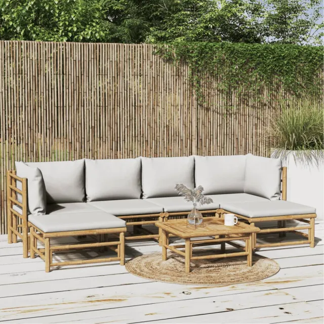 vidaXL 7-delige Loungeset met lichtgrijze kussens bamboe bruin, foto 2