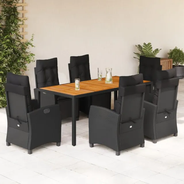 vidaXL 7-delige Tuinset met kussens poly rattan zwart, foto 2
