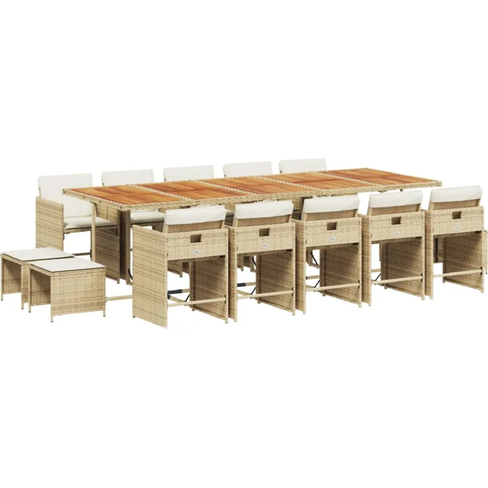 vidaXL 15-delige Tuinset met kussens poly rattan beige, foto 3