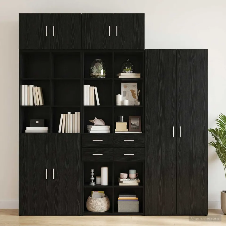vidaXL Opbergkast met Planken Zwart eiken 70 x 42,5 x 225 cm, foto 4