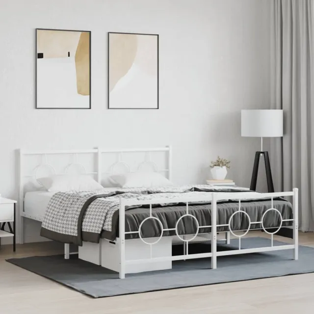 vidaXL Bedframe met hoofd- en voeteneinde metaal wit 150x200 cm