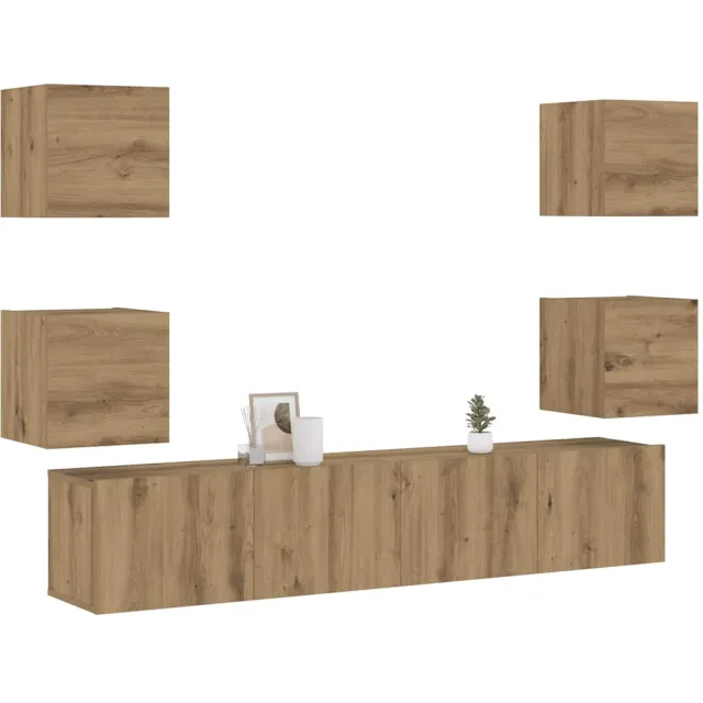 vidaXL Tv-wandkasten 6 st bewerkt hout artisanaal eikenkleurig Bruin