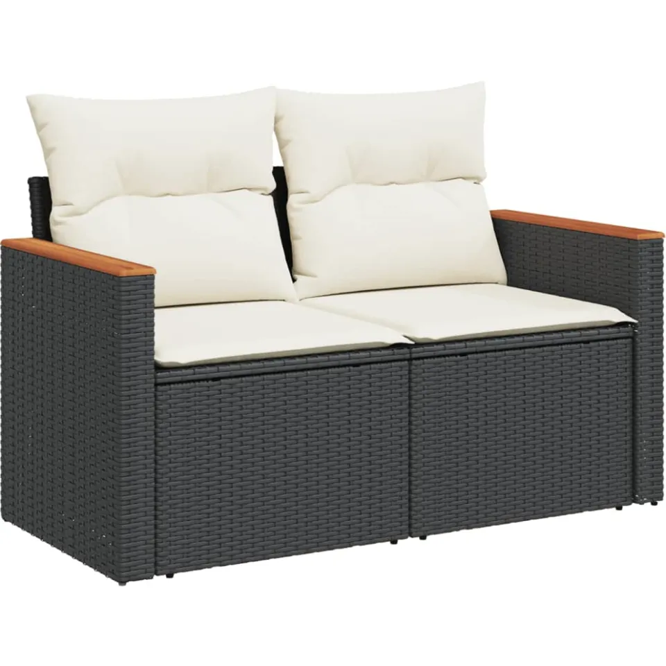 vidaXL 7-delige Loungeset met kussens poly rattan zwart