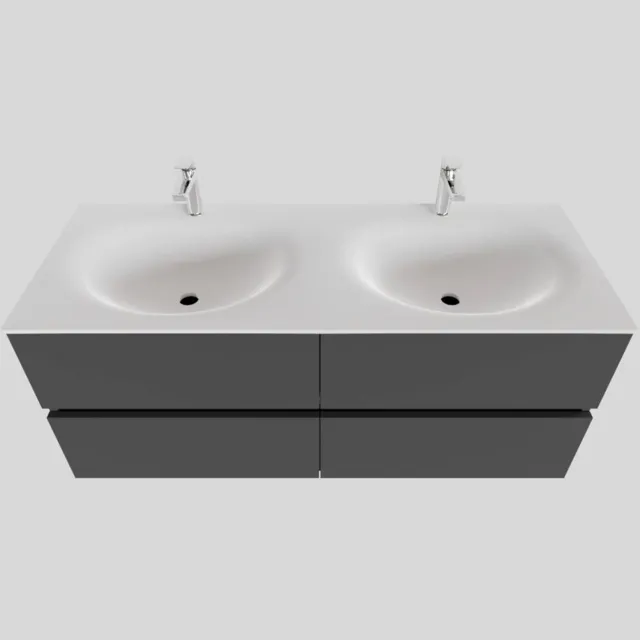 Boss & Wessing Badkamermeubel Solid Surface BWS Stockholm 120x46 cm Dubbel Mat Antraciet 4 Laden (met 1 kraangat)