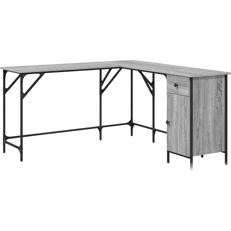 vidaXL Bureau 141x141x75 cm bewerkt hout grijs sonoma eikenkleurig