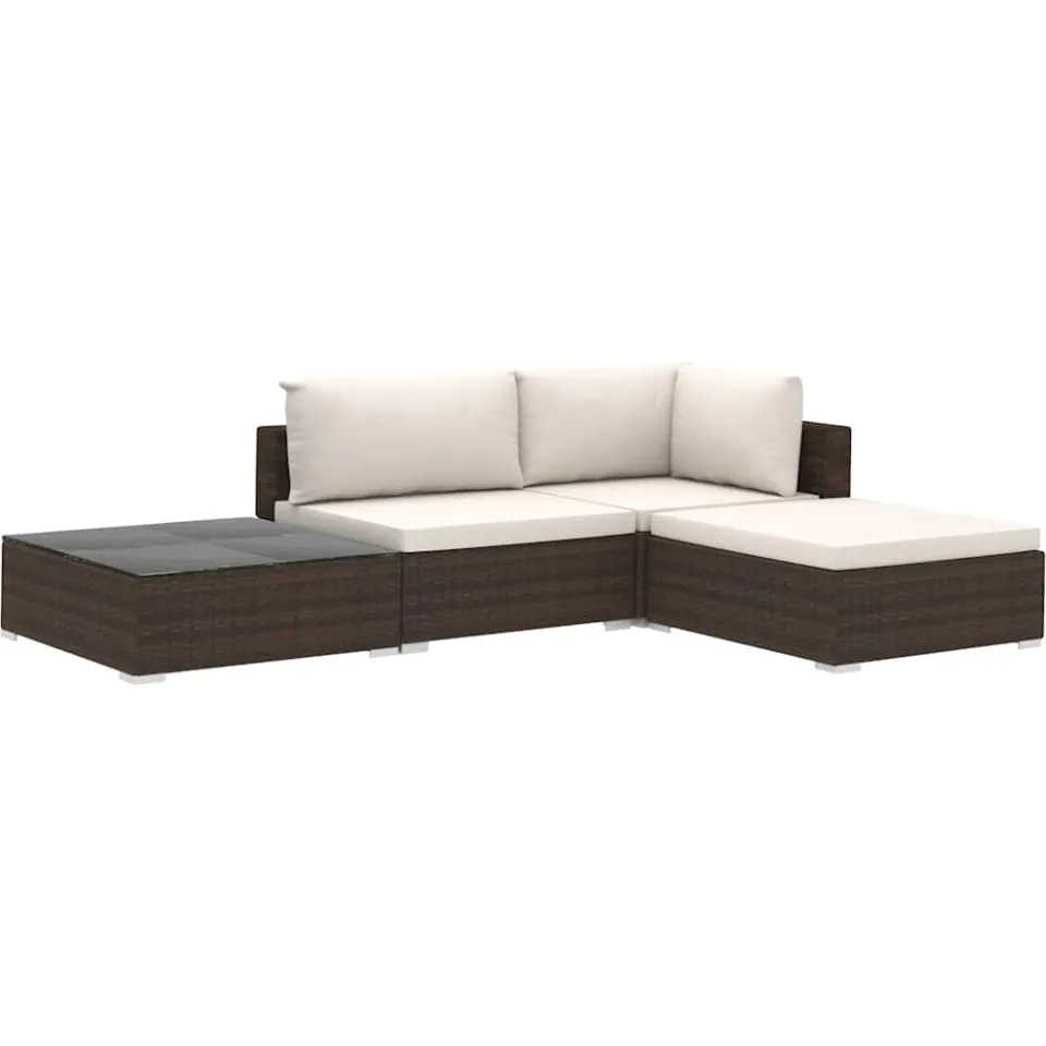 vidaXL 4-delige Loungeset met kussens poly rattan bruin, foto 3
