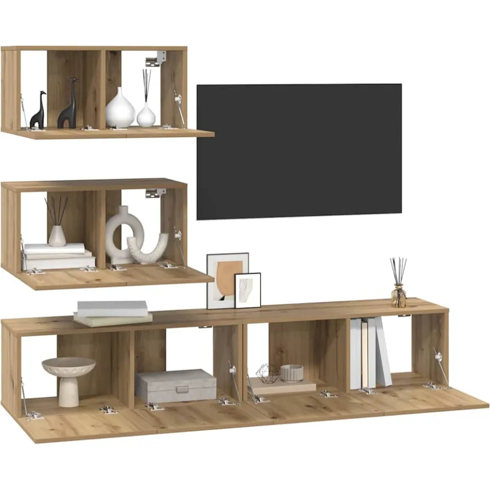 vidaXL Tv-meubelset 4 st 80 x 30 x 30 cm Artisanaal eiken, foto 2