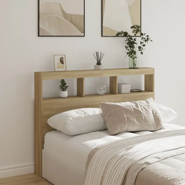 vidaXL Hoofdbordkast met LED-verlichting 140x17x102 cm sonoma eiken Bruin