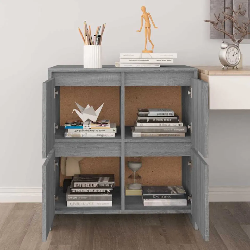 vidaXL Dressoir 70x41x75 cm bewerkt hout grijs sonoma eikenkleurig, foto 4