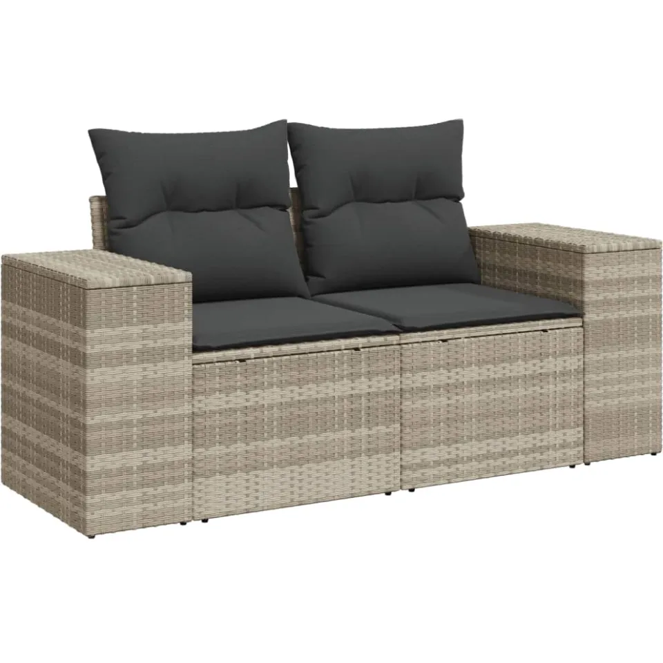 vidaXL 8-delige Loungeset met kussens poly rattan lichtgrijs grijs, foto 4