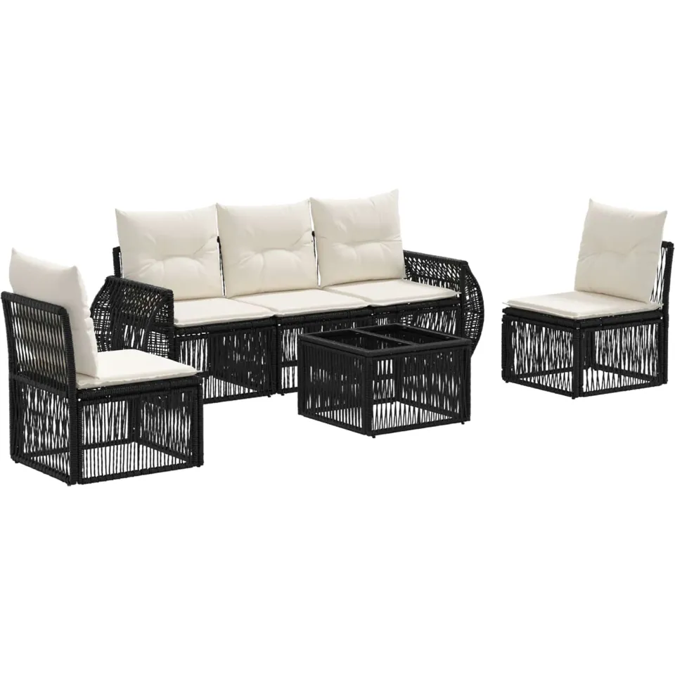 vidaXL Tuinbankenset 6 st 5-zits Zwart en Cream Wit poly rattan, foto 3