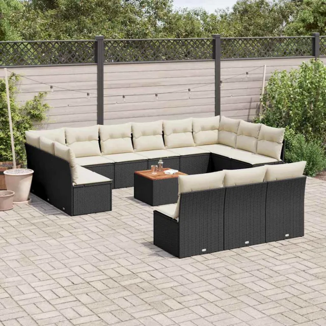 vidaXL 14-delige Loungeset met kussens poly rattan zwart, foto 2