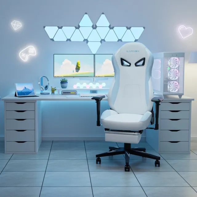 WUVRIE Ergonomische gamingstoel - 4D-armleuningen, voetsteun en kantelbare rugleuning - Wit/blauw
