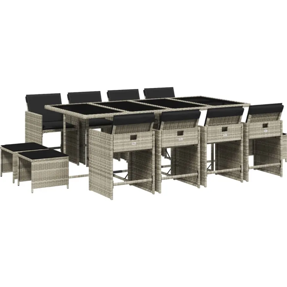 vidaXL 13-delige Tuinset met kussens poly rattan lichtgrijs grijs, foto 3