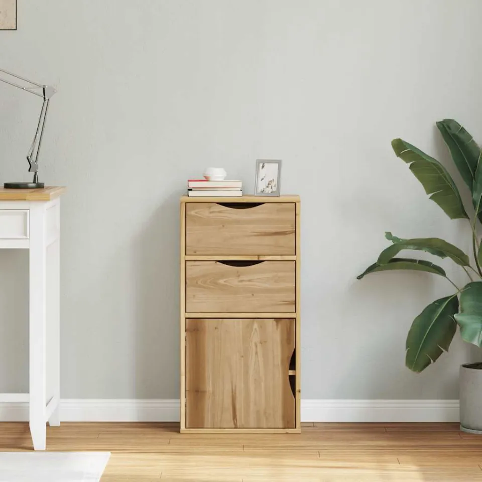vidaXL Bijzetkast met lades ODDA 40x24x79 cm massief grenenhout bruin, foto 2