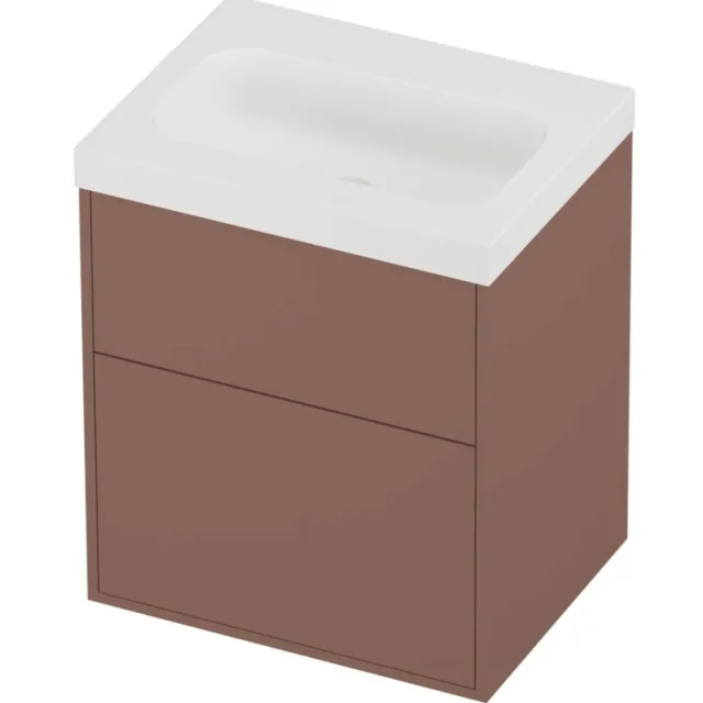 Proline Haga Badmeubelset Polystone Mezza 2 Laden 60x46x73 cm Mat White Beauty Blush Rosé Goud